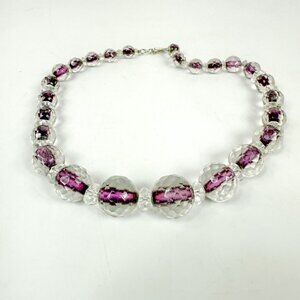 Purple Czech Cut Crystal Bead Necklace Faceted Graduated
